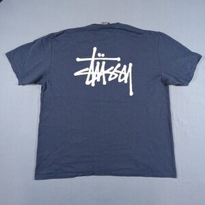 Stussy T Shirt Mens XL Navy Blue Big Logo Short Sleeve Streetwear Vintage Y2K